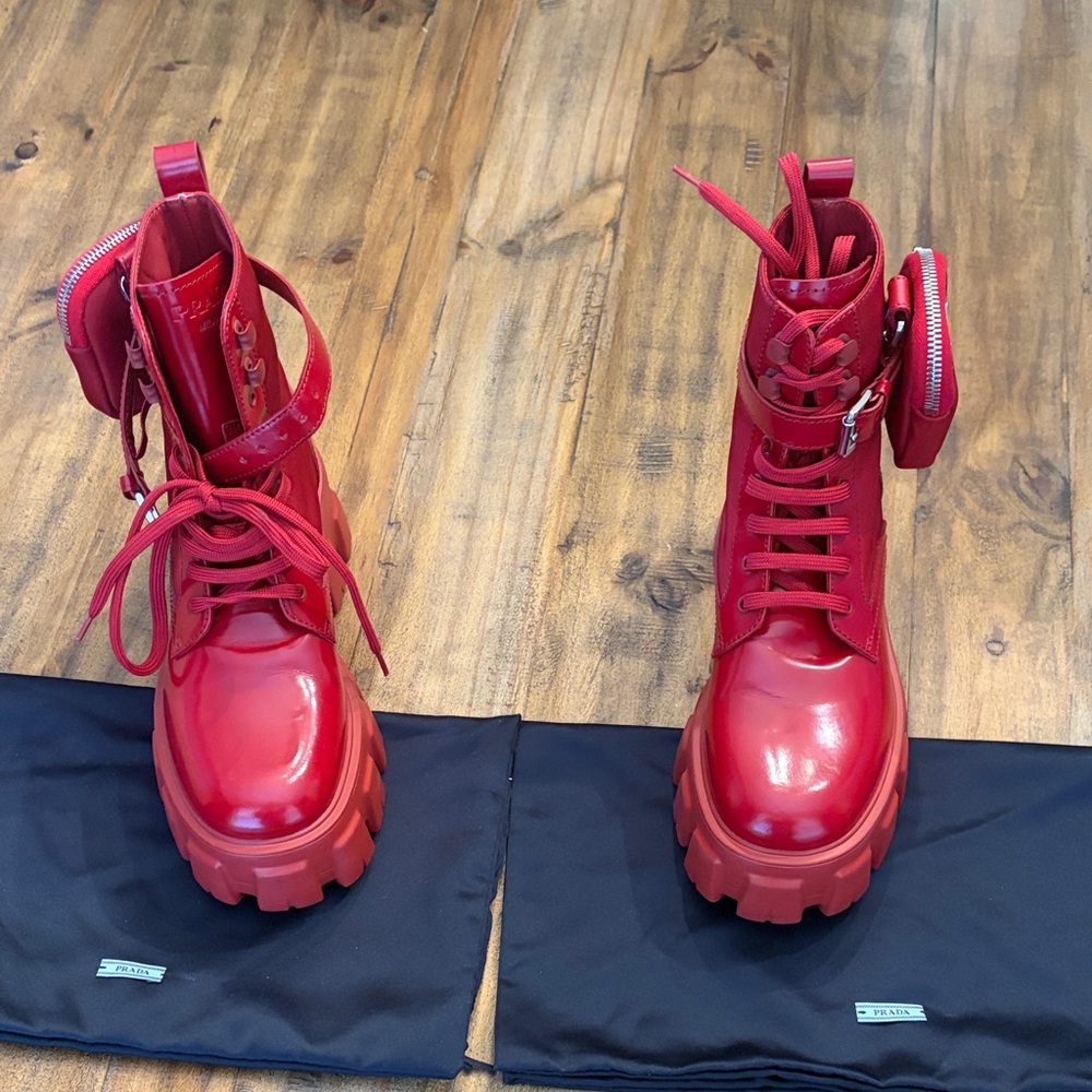 Prada Monolith Red Boots - Picture 7 of 8